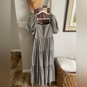 Neuflora Gingham Puff-Sleeve Tiered Dress